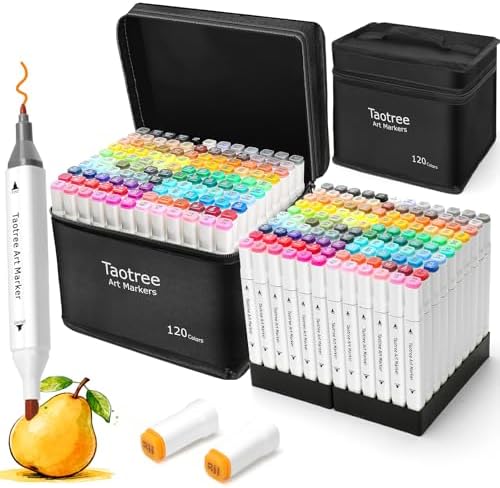 Taotree Alcohol Markers 120 Colors & Case & Holders, Dual Tips Art Markers | Chisel & Fine Coloring Pens, Sketch Pens, Art Supplies for Adult Coloring Books Artist Coloring Painting, Drawing, Sketching