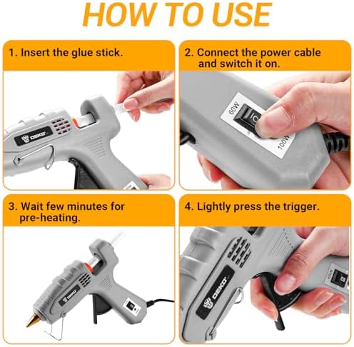 Hot Glue Gun Full Size: DEKOPRO 60/100Watt Dual Temp Hot Glue Gun Kit with 25 Glue Sticks, Organize Storage Case, Heavy Duty Heat Glue Gun Tool Set for Home Repair, Art & Crafts, DIY