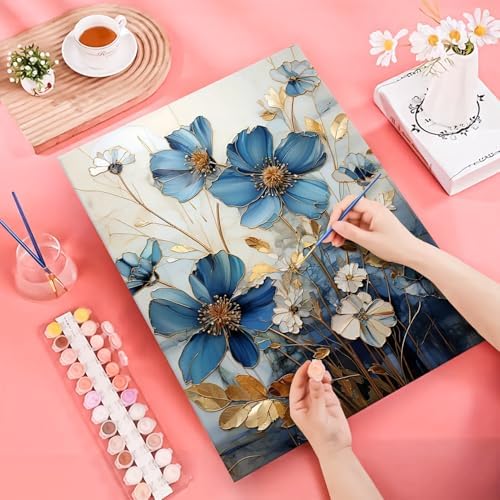 JATOK Paint by Numbers Kit for Adults, Blue Floral Elegance, 16 x 20 in