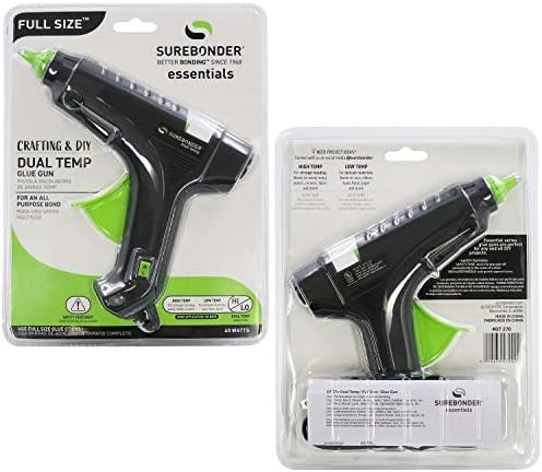 Surebonder Hot Glue Gun Full Size, Dual Temperature 40W Glue Gun for DIY, Craft, & Home Repair, Uses 7/16" Glue Sticks, Black