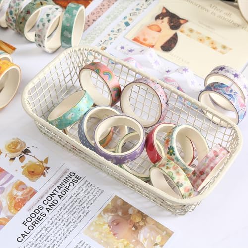 YUBBAEX 60 Rolls Value Washi Tape Pack Retro Arts Masking Tape Basic Patterns Decorative for DIY Crafts, Bullet Journal Supplies, Planners, Scrapbook, Card/Gift Wrapping (Cotton Candy)