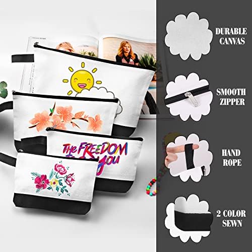 10 Pieces Cotton Canvas Makeup Bag with Bottom and Strap, Multi-Purpose Cosmetic Bag with Zipper Travel Toiletry Pouch, Blank DIY Craft Bag (White&Black, S)