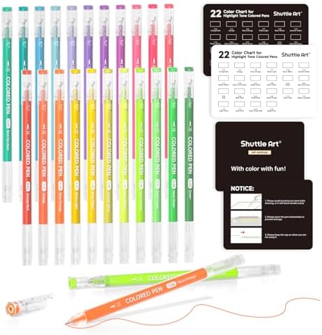 Shuttle Art Colored Pens, 22 Highlight Tone Colors Cute Journal Pens 0.6mm Fine Point Colored Gel Pens for Black Paper Adult Coloring Writing Drawing Journaling Note Taking School Office Home