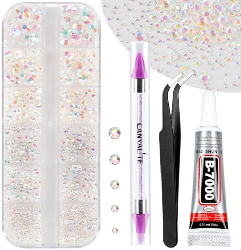6000Pcs Resin Rhinestones for Crafting with 10ml B7000 Jewelry Glue, 1 Box Flatback Crystals Diamond (Transparent AB) for Bedazzling Crafts DIY Nail Art Non Hotfix Gems for Clothing Shoes Tumblers