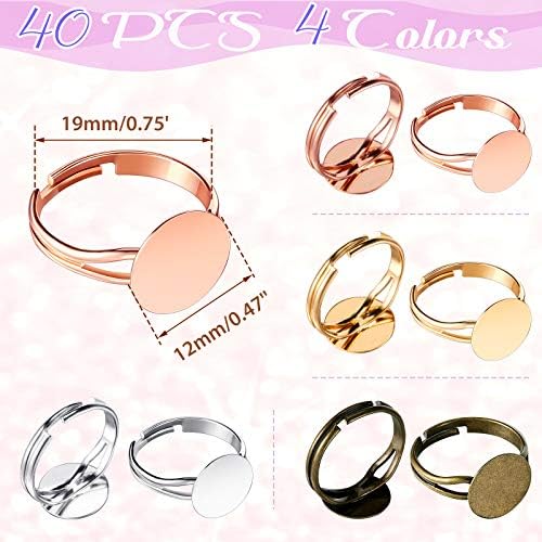 Herdear 40pcs Adjustable Blank Rings 12mm Base, Mixed