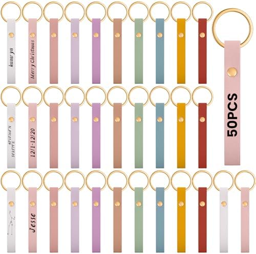 Wavyknot 50 Pcs Leather Keychain Blanks, 3.9 x 0.7 Inches, Bright Colors