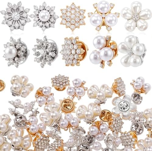 Flower Shape Pearl Rhinestone Brooch, 5 Style