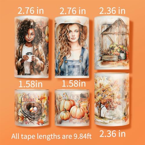 Fall PET Washi Tape Set for Journaling, Scrapbooking & Crafting. Cut & Use as Thanksgiving Harvest Decorative Stickers in Your Junk Journals, Crafts, or Planners