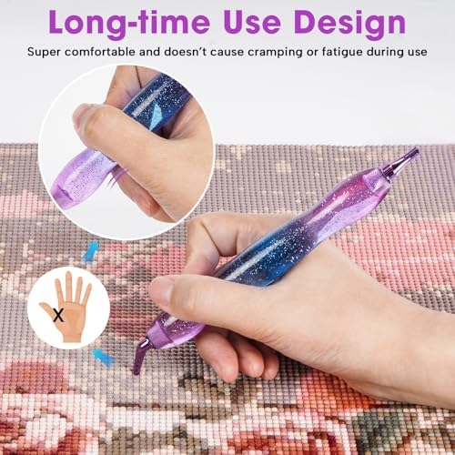 Ergonomic Diamond Painting Art Pen Accessories Kits with 6 Metal Tips, 6 Painting Glue Clay, Roller,Multi Placer Tips for DIY Crafts