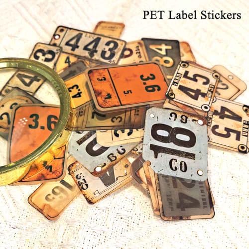 Vilikya 90Pcs Tag Label Scrapbook Stickers for Junk Journal Ephemera, PET Number Sticker for Journaling Kit, Vintage Scrapbooking Paper for Decoupage, Collage Cards Frame Stickers for Bullet Journal