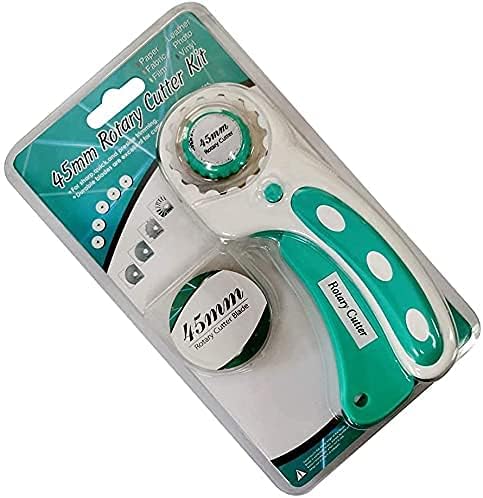 Headley Tools 45mm Rotary Cutter with 9pcs Extra Rotary Blades, Ergonomic Rolling Cutter with Safety Lock for Fabric, Sewing, Quilting, Cloth, Paper, Leather, Crafting, Fabric Rotary Cutter (Cyan)