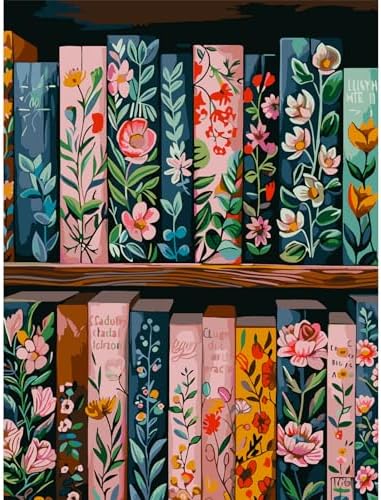 pchmcu Bookshelf Paint by Numbers for Adults - Books Adults Paint by Numbers Kits, DIY Easy Acrylic Paint by Number on Canvas, Painting Art Kits for Home Decor 16x20 Inch
