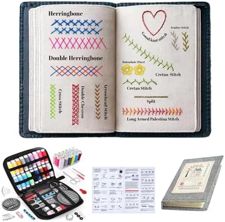Bluriq 2026New Portable Embroidery Stitch Book Kit,Embroidery Sampler Practice Book DIY Embroidery for Beginners with Instructions Gift for All-Scenario Stitch Guide for Adults & Craft Lovers (1 Set)