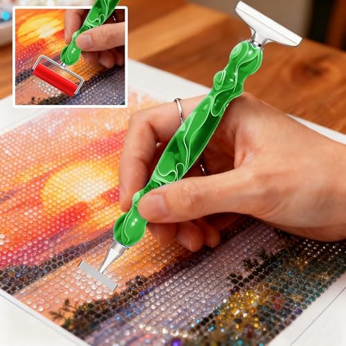 Huanlys Diamond Art Pens Tools Diamond Painting Accessories Kits with Screw Steel Rose Gold Metal Tip Nibs Placers Roller Tool Accessories (Green Silver)