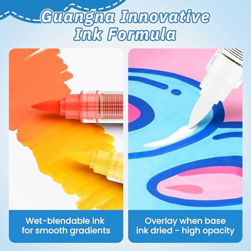 Guangna 240 Acrylic Paint Markers, Brush Tip Acrylic Paint Pens, Quick-Drying Waterproof Ink, for Rock Painting Plastic Wood Canvas Glass Ceramic Metal Art Crafts Supplies Gift
