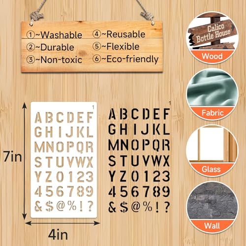 36 Pieces Letter Stencils, 4 x 7 Inch Alphabet Stencil Reusable Plastic Numbers Symbol Templates Kit for Painting on Wood, Canvas, Fabric, Rock, Chalkboard, Sign, DIY Art Projects(Letter)