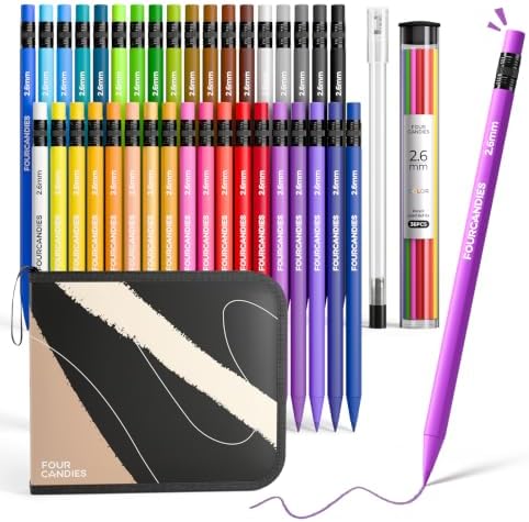 Four Candies 2.6mm Mechanical Colored Pencils for Adults 36PCS | Twistable Colored Pencil Set with Storage Bag, Drawing Pencils Drafting Tools Ideal for Both Beginners and Art Supplies