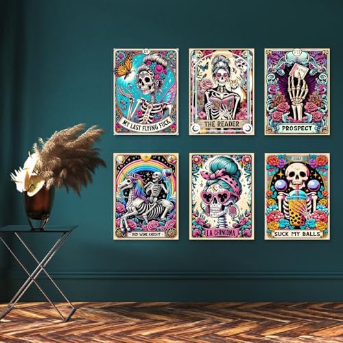 LWZAYS 6 Packs DIY Skull Diamond Painting Kits for Adults, Halloween Skull Tarot Diamond Art Kits for Beginners, Full Round Dots Diamond Arts and Crafts for Home Wall Decor Gifts(12x16 inch)