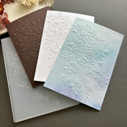 Rose Bouquet Floral Cluster 3D Embossing Folder, Mixed Flower Leaf Branch Plastic Textured Stencil for DIY Scrapbooking Card Making Paper Crafts