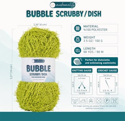 Makromecity Bubble Scrubby Yarn - 100% Premium Polyester Yarn for Crocheting and Knitting - 3.5 Oz (100g), 98 Yds (90m) - Ideal for Dishcloths, Crafting & Bath Washcloths (Grass, 3 Skeins)