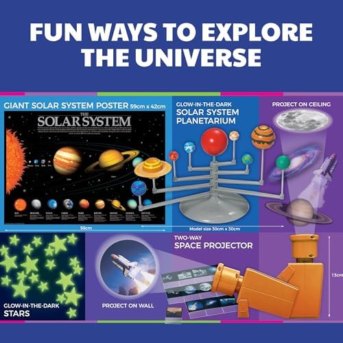 4M - STEAM Space Exploration - Build & Paint Solar System Planetarium Model, Assemble Space Toys Projector with Slides, Includes Glow Stars & Poster - Educational Science Planet Toys Kit, Kids Ages 5+