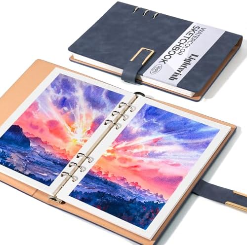 Lightwish Watercolor Sketchbook,100% Cotton Acid Free Watercolor Journal,450gsm Cold Press Watercolor Paper for Artists,Adults,Students,15 Sheets,5.8 * 8.2 Inches Paper
