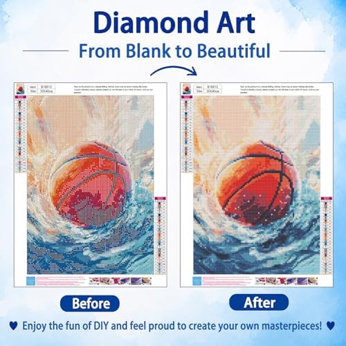 Basketball Diamond Art Kits for Adults, Diamond Painting, 12x16 Inch