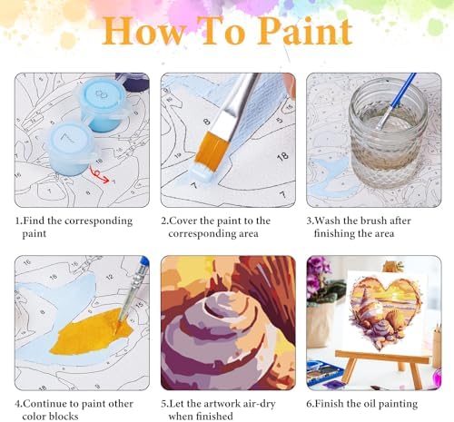 Framed Paint by Numbers Kit for Adults, Heart Seashell Beach Art 10x10 Inch