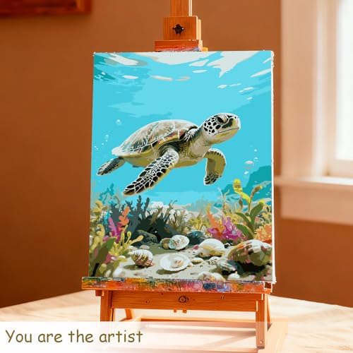 Muzagroo Paint by Numbers Oil Painting Kits for Adults DIY Sea Turtle Oil Painting for Beginners Hand Crafts Kits with Brushes and Acrylic Paints 16x20 inches (Sea Turtle)