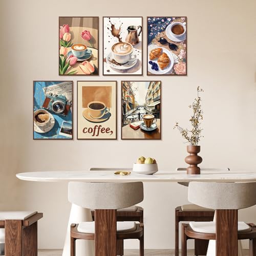 Yezavesu 6 Pack Paint by Numbers Kit for Adults Beginner Coffee, 8x12 Inch | Coffee Lovers DIY Acrylic Painting by Numbers, Without Frame Canvas, Stress Relief Craft Kits, For Home Wall Decor Gift