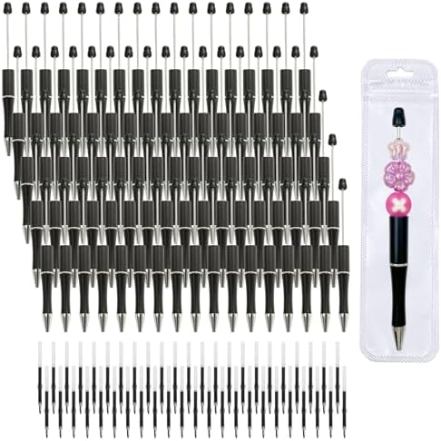 210 Pieces DIY Beadable Pen Bulk Kit – 70PCS Ballpoint Pen with Refills & Bags – Perfect for Beads Pens Supplies, Beaded Pens for DIY Crafting – Office Supplies & Teacher Accessories (Black)