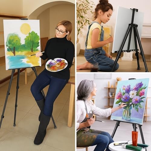 2 Pack Adjustable Art Easel Stand, 17-66 in Aluminum Tripod with Bag | Tool-Free Setup, Folds To 18 In, Stable Non-Slip Feet, Fits Tabletop To Floor Use, for Painting And Display