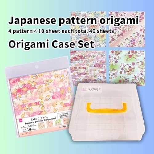 Someie｜Origami Paper for Kids｜Origami kit｜Kids Craft｜6 Inch (15cm) Origami Paper Storage Container ｜Japanese Pattern Sheets 4 Pattern×10 Sheet Each Total 40 Sheets (Japanese Pattern：flower)