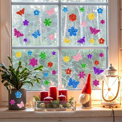 512 PCS Glitter Foam Stickers,Foam Flower&Butterfly Shapes Stickers,8Colors