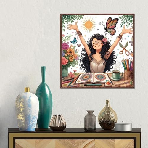 Painting Girl Diamond Art Kits for Adults, DIY Diamond Painting Kits Round Diamond Dots for Adults, 5D Full Drill Painting Kit Art and Crafts for Adult Home Wall Decor 14 X 14inch