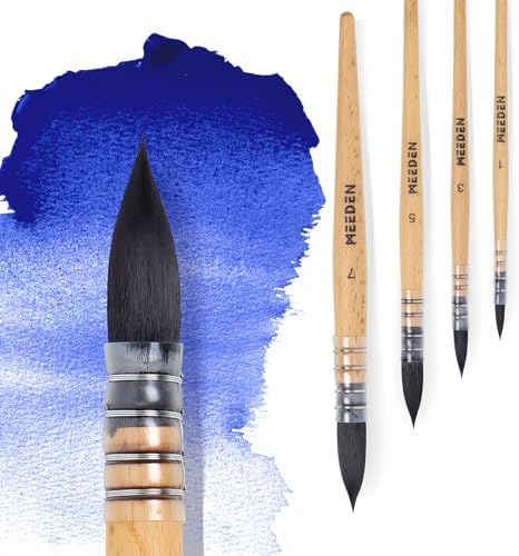 MEEDEN Watercolor Brushes Professional - 4 Pack Synthetic Squirrel Hair Artist Paint Brushes Set with Beech Wood Handle Great for Artists Hobbyists