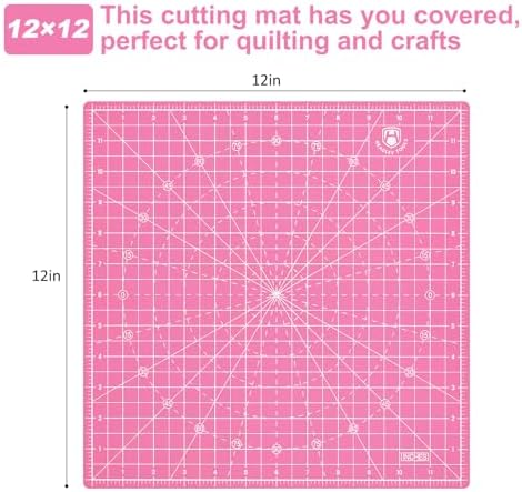Headley Tools 12"x12" Rotating Cutting Mat, Self Healing Mat with 360-Degree Rotation & Anti-Slip Base, Sewing Board Cutting Mat Perfect for Fabric Quilting Leather Hobby Project，Pink