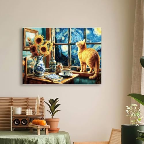VeGuude Diamond Art Kits for Adults Starry Night Cat Diamond Painting Kits
