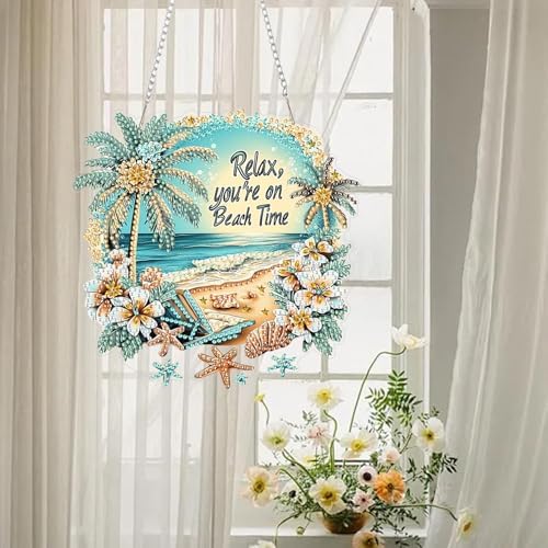 AIBOERL Beach Diamond Art Kits for Adults, Acrylic Hanging Suncatcher