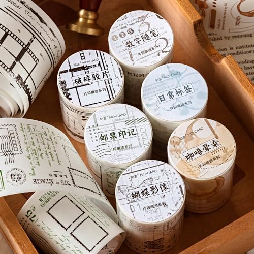 Alideco 6 pcs Decorative Adhesive Tapes Cartoon PET Tape Great for Bullet Journal Supplies, Arts, Scrapbook, DIY Crafts, Planners(huahuibiankuang) (pianduanhenji)
