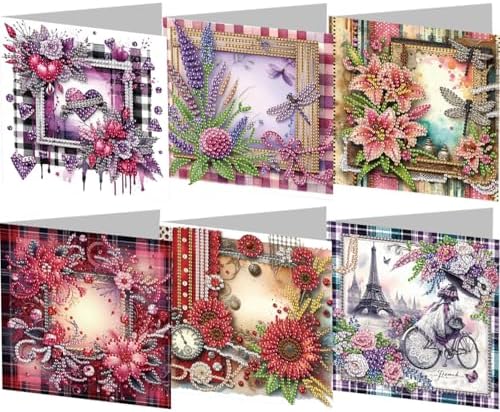Diamond Art Cards with Envelopes–6PCS DIY Diamond Painting Greeting Cards Kit | Card Making Kit with Bling for Adults & Beginners | Birthday,Holiday & Thank You Cards (Flower)
