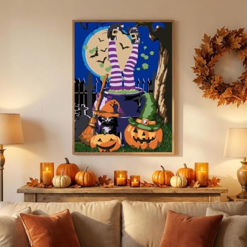 TCDZMYGS Halloween Paint by Numbers Kit for Adults-Witch,with Frame 10x12In