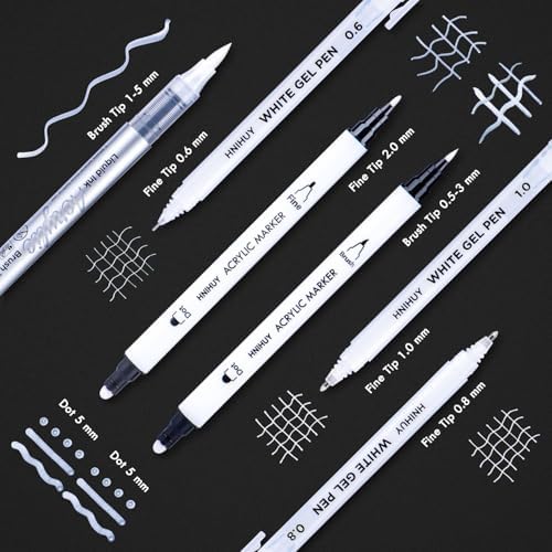 HNIHUY White Ink Pens, White Gel Pens, Brush Tip Acrylic Markers