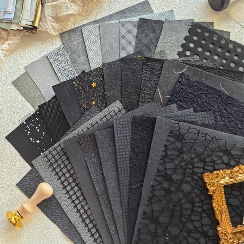 30 Sheets A5 Black & Gray Textured Scrapbook Paper & Mesh Fabric