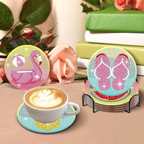 Leatrice 8 PCS Diamond Art Coasters Small Diamond Painting Kits for Adults