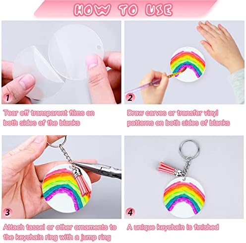 ZOCONE 144 PCS 2 INCH Acrylic Keychain Blanks Set, Clear Circle Acrylic Blank Bulk with Keychain Ring, Display Card, Packing Bag, Jump Rings, Tassels for Vinyl DIY Keychain Earring and Craft Project