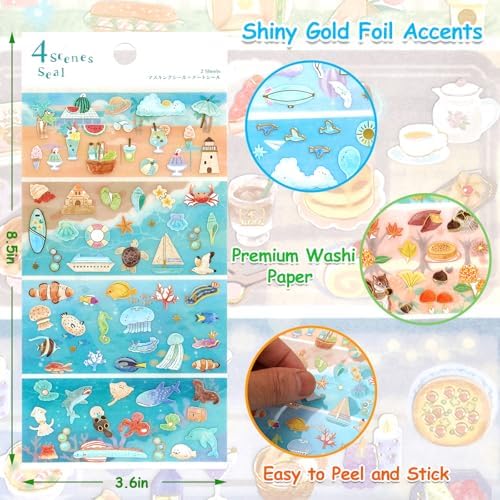 Japanese Planner Stickers, Gold Foil Washi Stickers, 12 Sheets