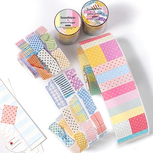 Colorful Polka Dot Washi Tape Stickers for Journaling Cute Striped Grid Dots Scrapbook Stickers Aesthetics Die-Cut Decorative Tape for Scrapbooking Junk Journal Phone Cases DIY Crafts Embellishments