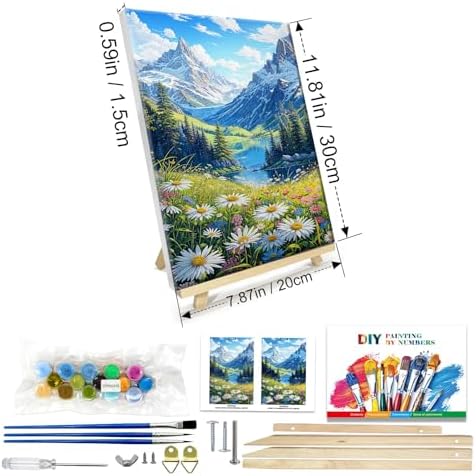 JOOZ Mountain Paint by Numbers Kit for Adults with Frame, Landscape Paint by Number with Easel, DIY Landscape Flower Adult Paint by Number Kits Framed Canvas for Home Wall Decor 8 x 12 Inch