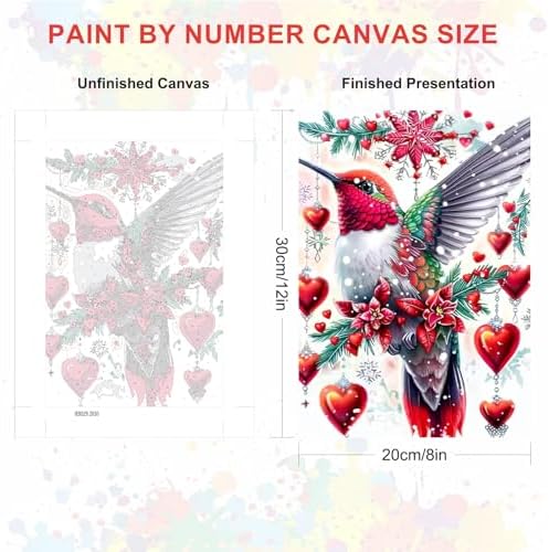 SENQAO Christmas Paint by Numbers for Adults Framed, Hummingbird Flower Adults' Paint-by-Number Kits, Adult Paint by Number Kits on Canvas, Acrylic Number Painting for Home Decor, 8x12inch